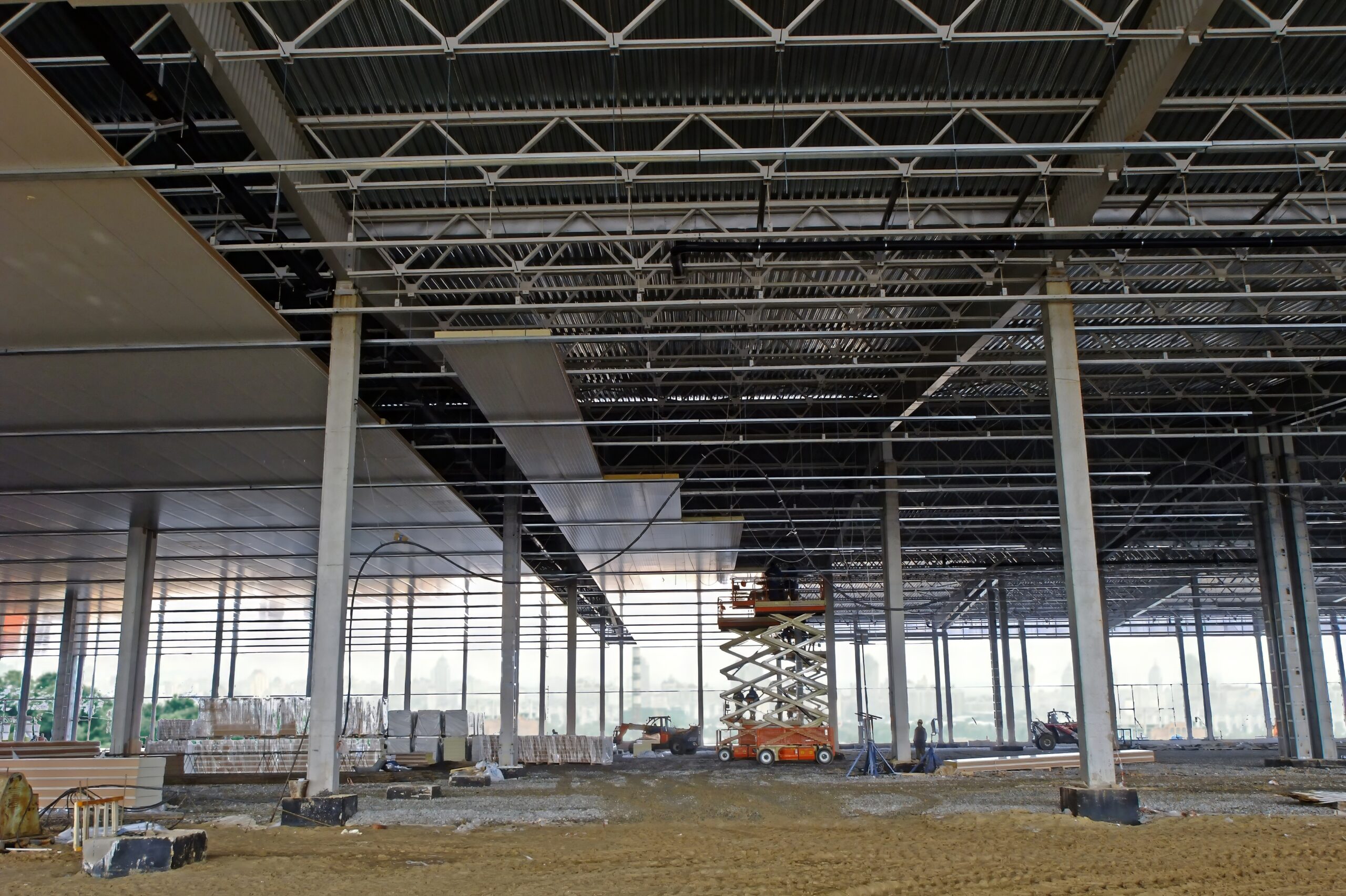 Large industrial construction site interior